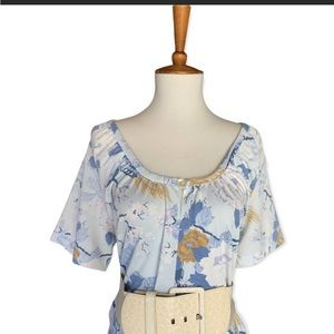 Vintage 70's House Dress Blue Floral Bird Print size XL